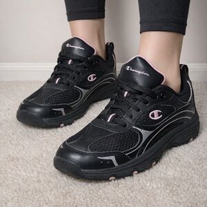 Champion Women's Sneakers in Black with Pink Highlights